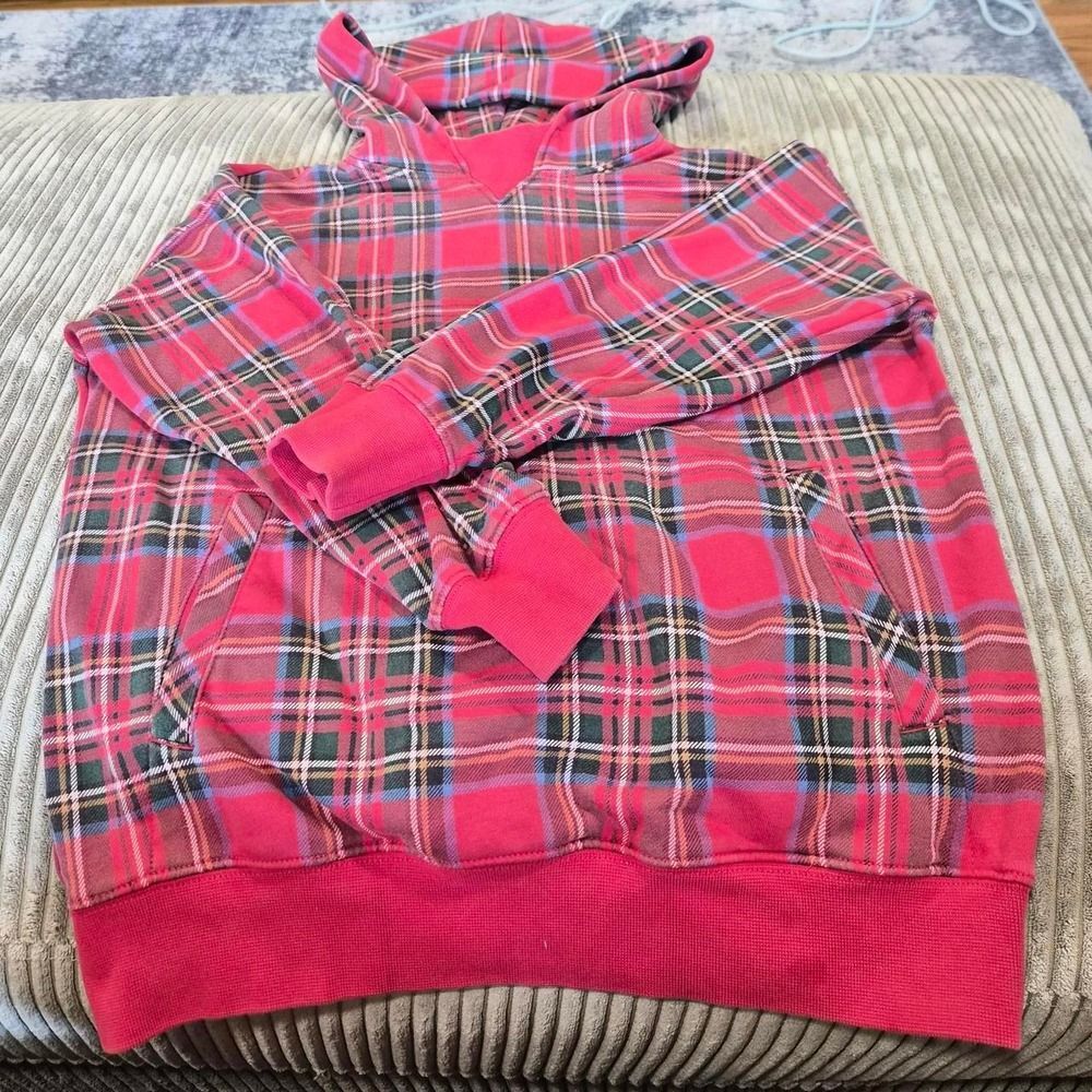 GAP Teen Boys Red Plaid Pullover Fleece Hoodie Size 8